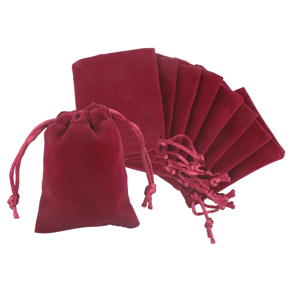 G2PLUS Wine Red Velvet Jewellery Pouches, 7x9CM Velvet Drawstring Bags for Jewellery, 20PCS Small Soft Gift Bags with Drawstrings for Wedding, Party, Valentine's Day, Anniversary