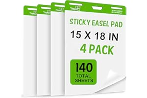 VANPAD Sticky Easel Pad 15 in x 18 in, 35 Sheets/Pad, 4 Pads/Pack, 140 Sheets， Large White Sticky Easel Paper for Office and Classrooms, Flip Chart Paper for Teachers，Super Sticking Power & Bleed-Resistant