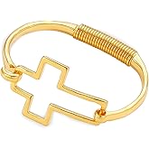 Gold Cross Bracelet for Women, Chunky Gold Cross Bracelet, Tarnish Free Golden Bracelet for Women, Bold Fashion Jewelry, Gift for Birthday Christmas Anniversary, 6.3cm Diameter 3.4cm Width