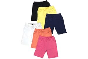MISS POPULAR Girls 6-Pack Bermuda Short Sizes 4-16 Comfortable Cotton, Elastic Waistband, Bow-Tie, Pockets & Many Colors
