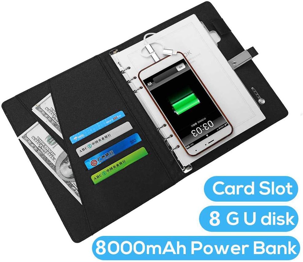 RENYAYA Business Note Book Multi Functional A5 Power Book 8000 mAh Power Bank Qi charging Note Book Binder Spiral Diary Planner+8G USB Flash Disk