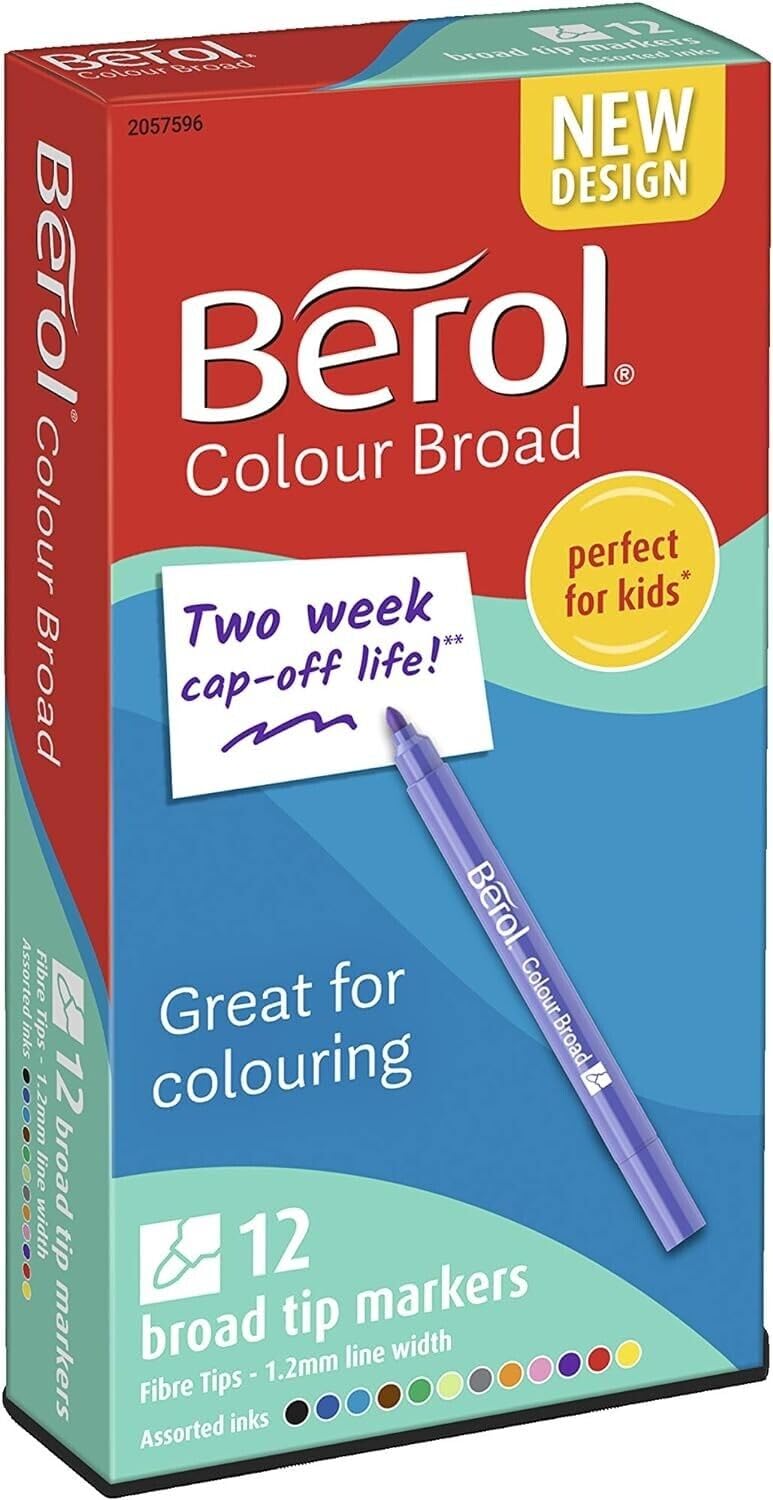 Berol colourbroad 12 fibre tipped colouring pens in assorted colours