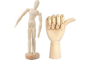 HANIFOREVER 2 Pack 8" Drawing Mannequin,7" Little Hand Model,Artists Wooden Drawing Figure Animation Dolls Figure Supplies Stop Motion Art Manikin Poseable Drawing Tools for Decor,Painting,Sketching,Gifts