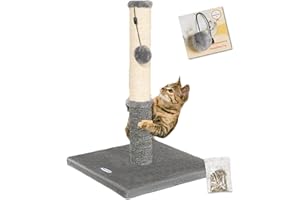 Happi N Pets Cat Scratching Post, Cat Scratcher for Indoor Cats, Sisal Scratching Post & Carpet Post in One, Stable Kitten Scratching Post with Replaceable Toy, Extra Free Toy, Light Gray