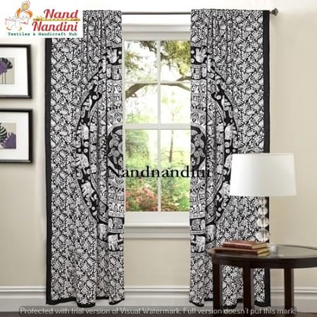 Nandnandini Textile Indian Mandala Elephant Tapestry Curtains