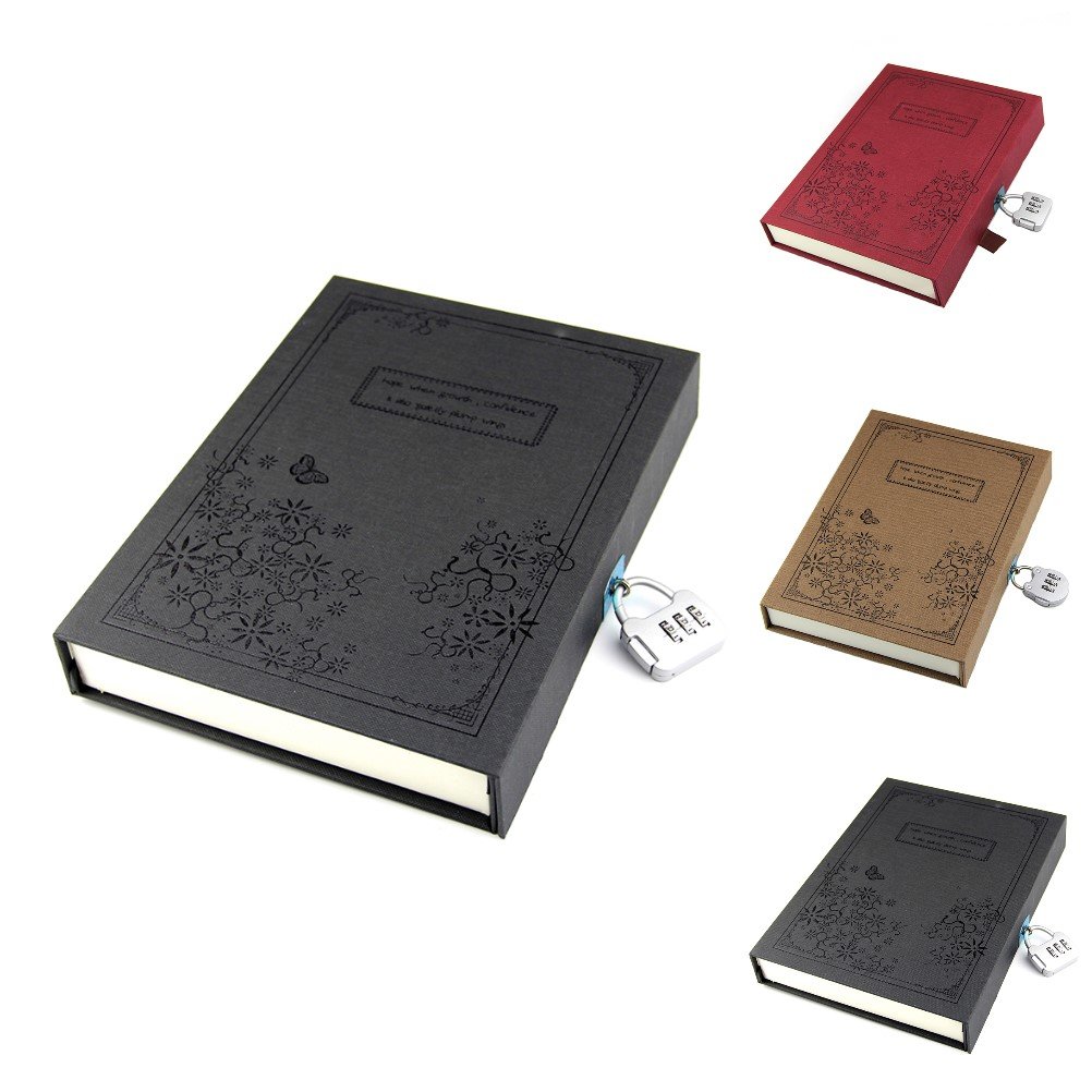RayLineDo Black Vintage Hard Cover Jounrnal Dairy A5 Notebook 80Gsm Ruled 288 Pages With Hard Gift Box And Code Lock