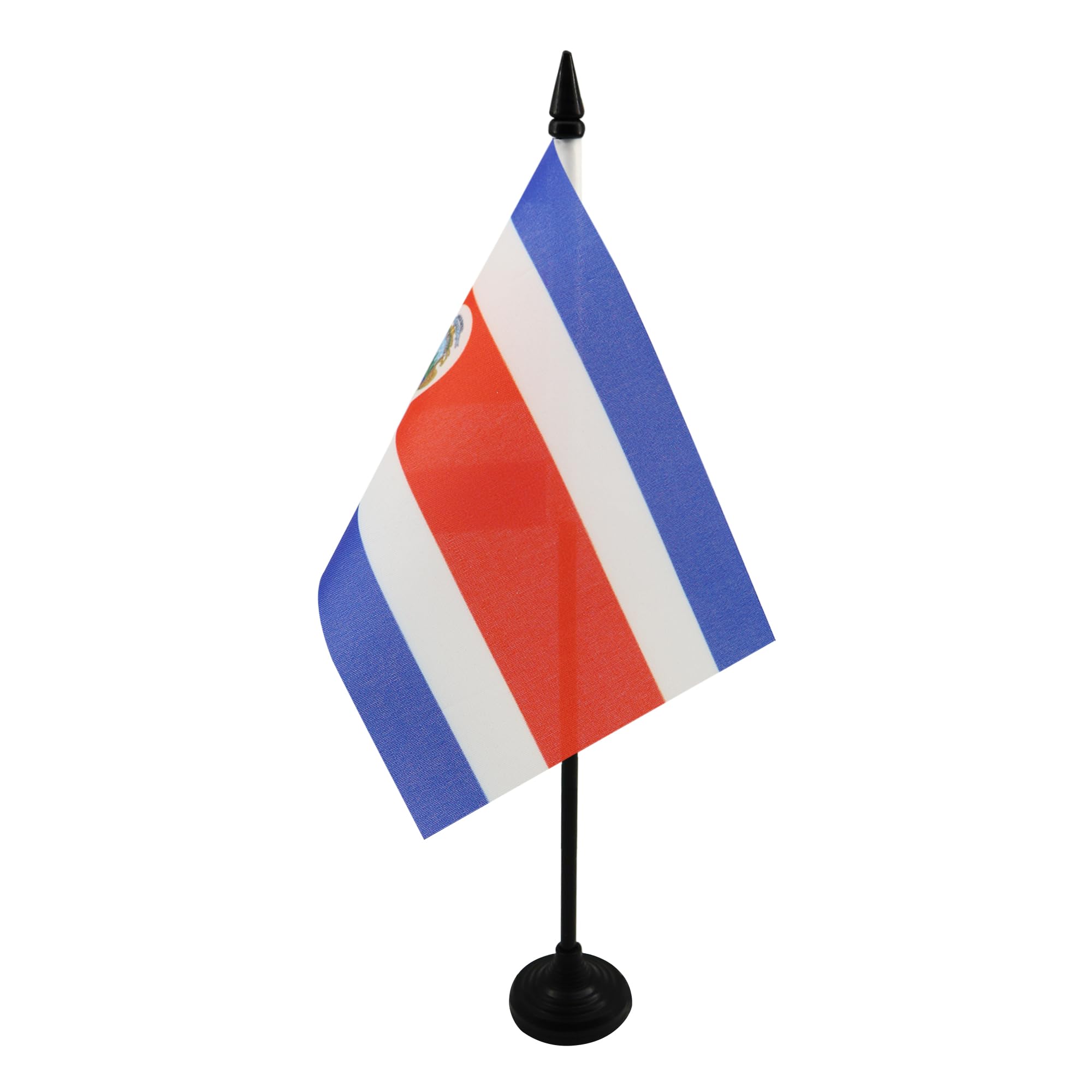 AZ FLAG - Costa Rica Table Flag 4'' x 6'' - Costa Rican Office Mini Banner 100% Polyester 15 x 10 cm - Mini Desk Flag with 10'' Pole and Black Plastic Base