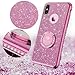 Cute iPhone Xs Case, Cute iPhone X Case, Glitter Luxury Bling Diamond Rhinestone Bumper with Ring Grip Kickstand Protective Thin Girly Pink iPhone Xs Case/iPhone X Case for Women Girl - Sakura Pink