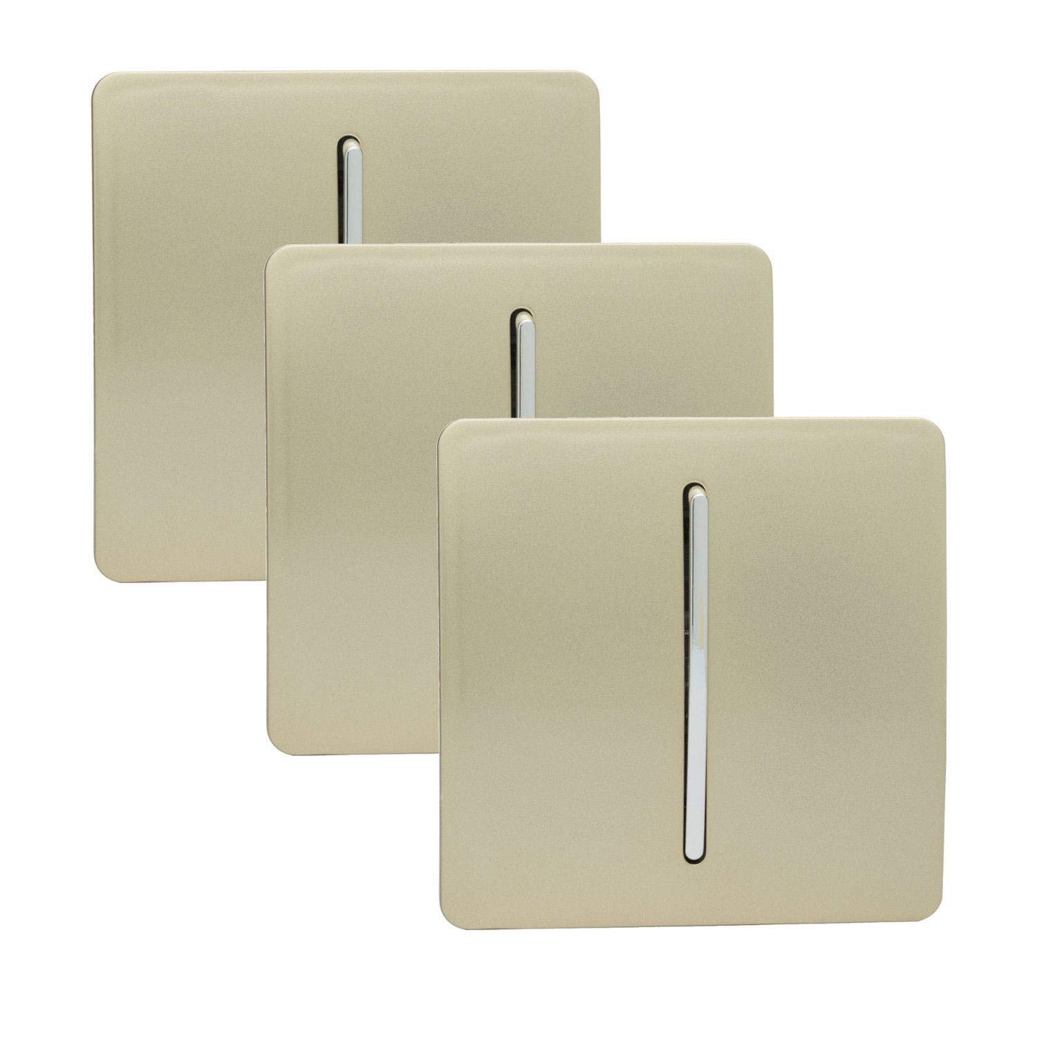 Trendi 1 Gang 2 Way Artistic Modern Glossy 10 Amp Rocker Light Switch Champagne Gold (3 Pack)