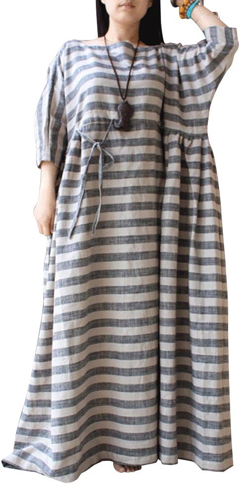 BELLEFILLES Plus Size Dress, Linen and Cotton Dress, Womens Stripes Dress