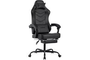 NIONIK Gaming Chair, Computer Gamer Chair with Footrest and Lumbar Support, Ergonomic Office Video Game Chairs with Adjustable Height and Backrest (Black)