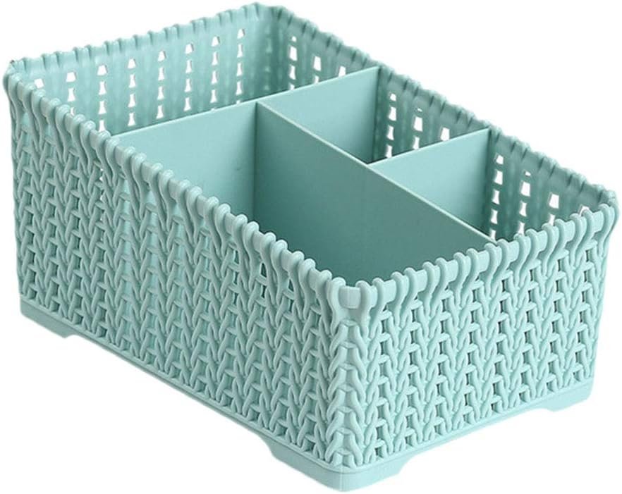 Vwlvrsco Storage Box, Home Office Plastic Four Grids Desktop Storage Box Container Makeup Organizer Blue
