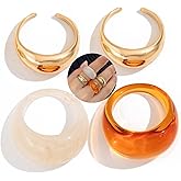 CIWEAI 4Pcs Chunky Colorful Resin Stack Rings Set for Women Fashion Rainbow Acrylic Statement Ring Vintage Gold Plastic Knuckle Jewelry Stackable Accessories