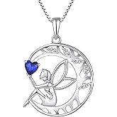 FJ Guardian Angel Necklace 925 Sterling Silver Tree of Life Pendant Fairy Moon Necklace Birthstone Jewelry for Women