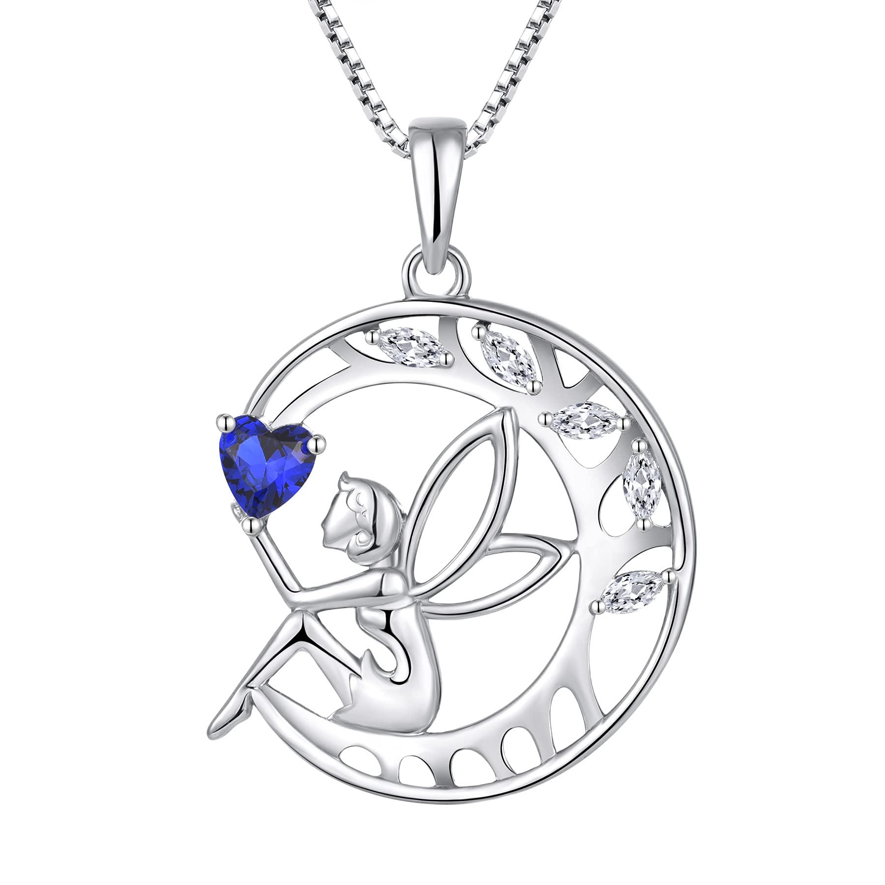 FJ Guardian Angel Necklace 925 Sterling Silver Tree of Life Pendant Sapphire Necklace September Birthstone Jewellery for Women โ image 1