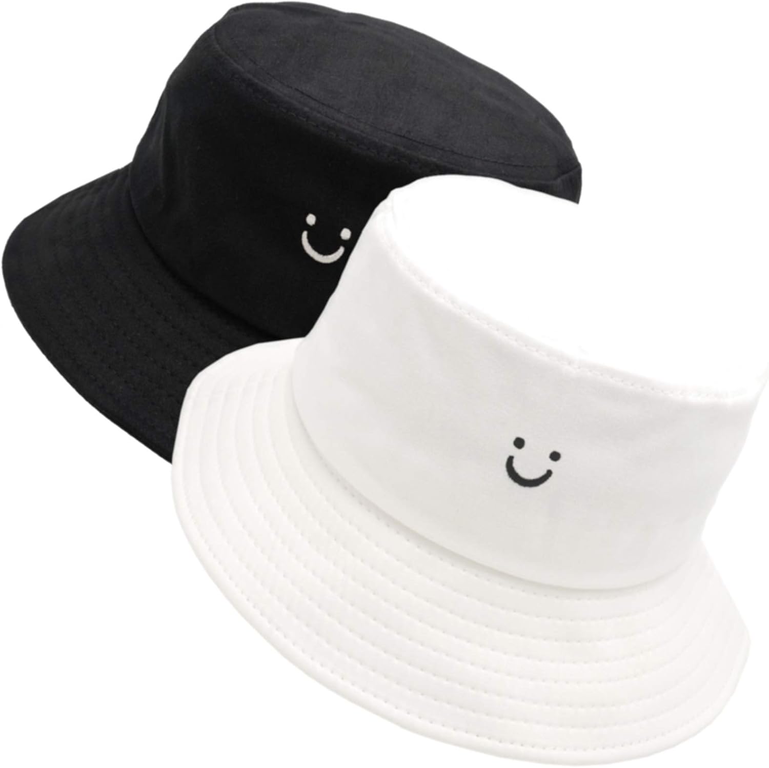 Bucket Hats for Women Beach Sun Hat Smiley Face Embroidery Outdoor Cap