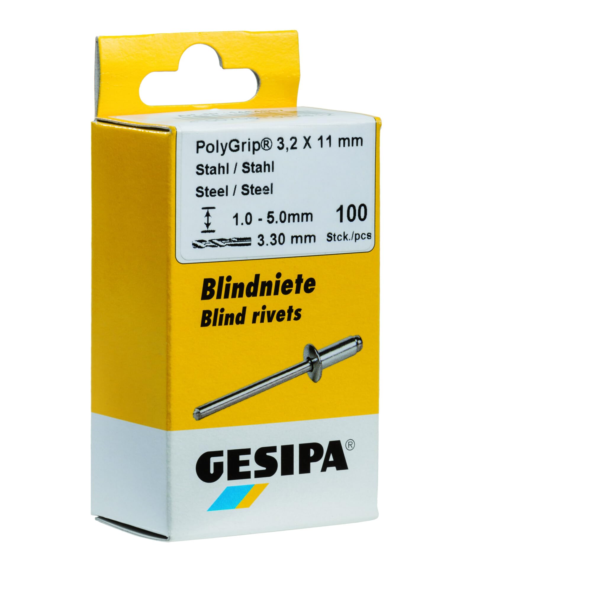 Gesipa 1464827 "PolyGrip" Stainless Steel Blind Rivets, Silver, 4 x 10 mm, Set of 75 Piece