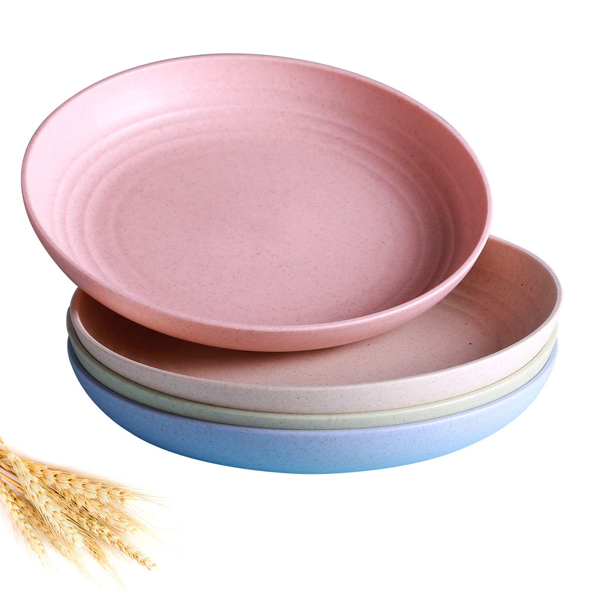 Syjunf 4 PACK Lightweight Wheat Straw Plates-Degradable Lightweight Wheat Straw Plates,7.8′ Unbreakable Dinner Plates, Dishwasher & Microwave Safe, BPA free