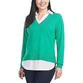 Green V-neck Sweater & Top Combo by Hilary Radley