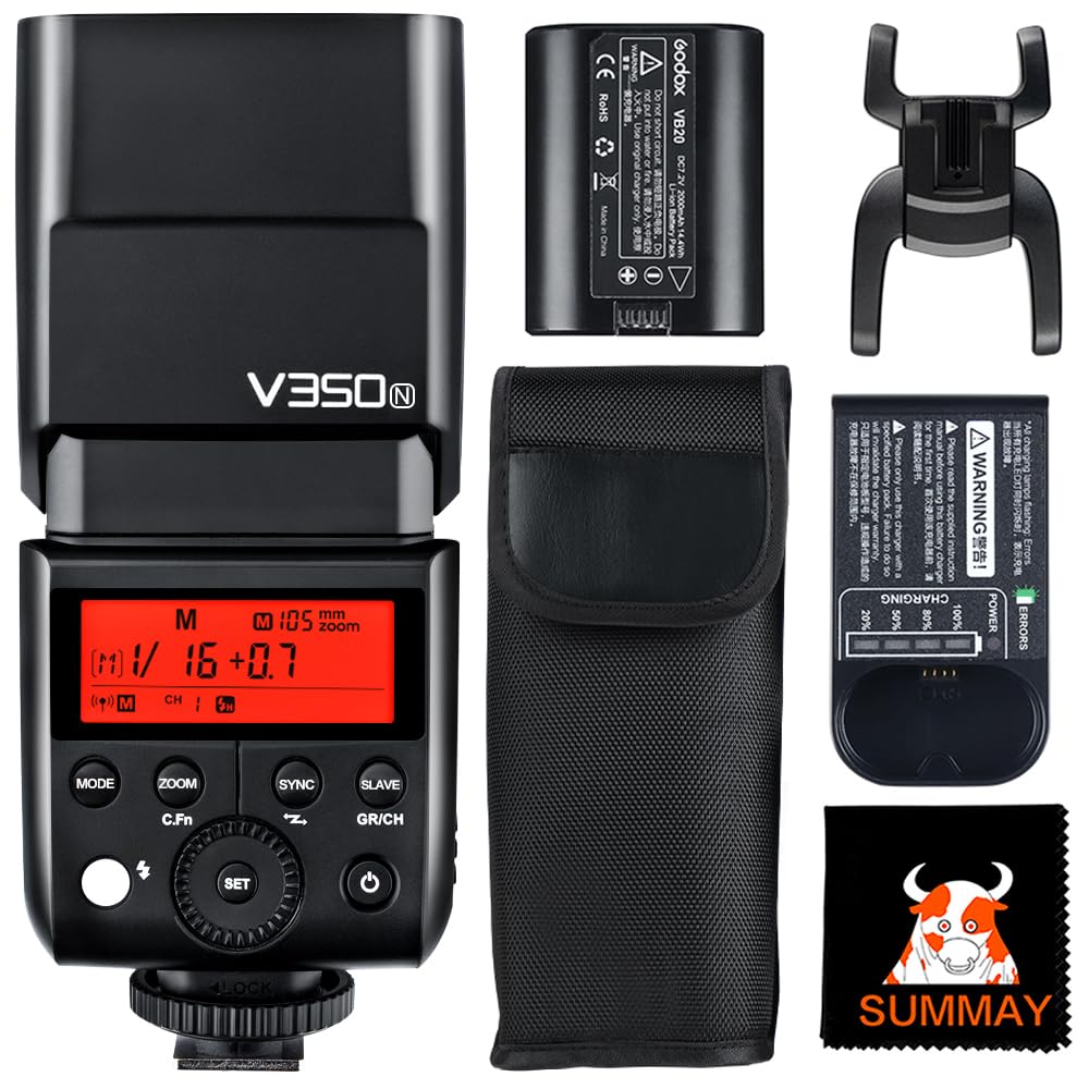 GODOX V350N TTL Flash 1/8000s High Speed Sync Camera Flash With Rechargeable Battery 500 Times Full Power Flash for D500 D3100 D3200 D3300 D3400 D5300 D5600 D7100 D7200 D7500 (V350-N)