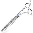 JASON 7.5" 56-Tooth Blending Dogs Grooming Scissors Cats Thinning Shears Pets Blender Thinner Trimming Texturizing Kit with Offset Handle Blue Jewelled Screw (7.5 Inch)