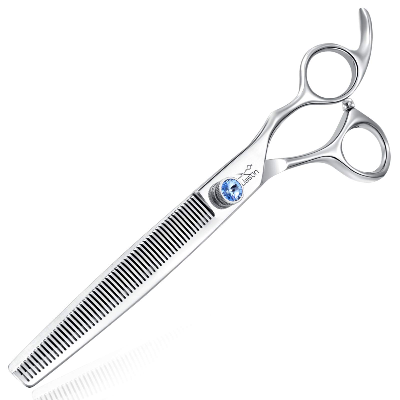 JASON 7.5" 56 Teeth Blending Dogs Grooming Scissors Cats Thinning Shears Pets Blender Thinner Trimming Texturizing Kit with Offset Handle Blue Jewelled Screw