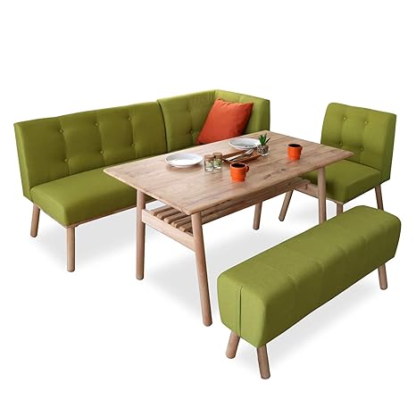 Amazon コーナー ソファ ダイニングセット 5点 グリーン Lupus