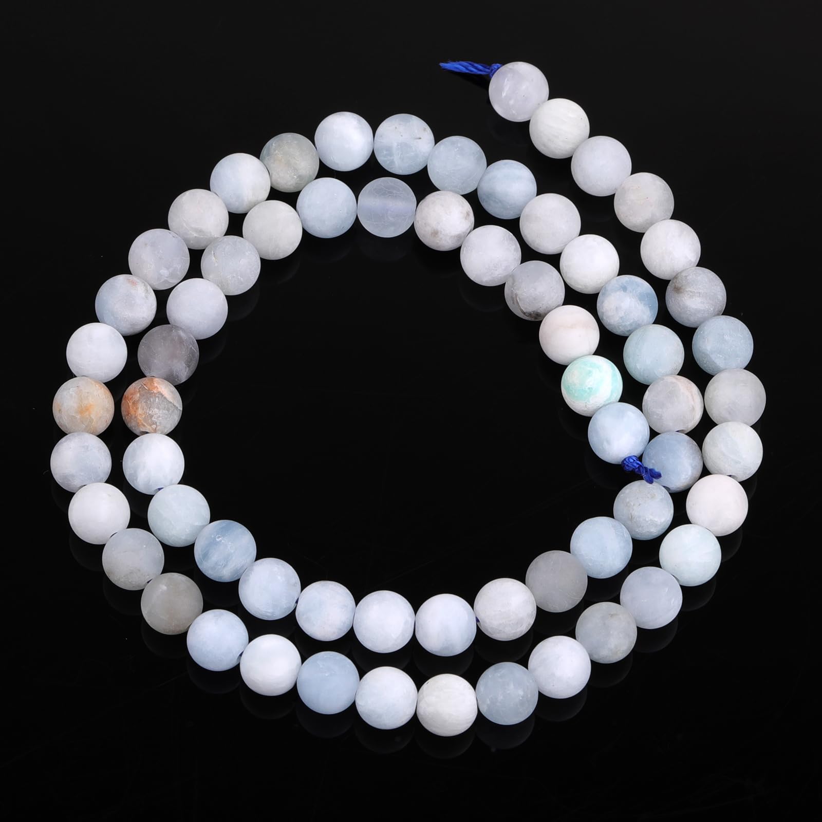 GEM-Inside 6mm Blue Aquamarine Stone Gemstone Semi Precious Matte Frosted Round Beads for Jewellery Making