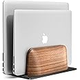 Vertical Laptop Stand, Dual Slot Walnut Wood Laptop Holder for Desk, Natural Wooden & Aluminium Width Adjustable Dock for Mac
