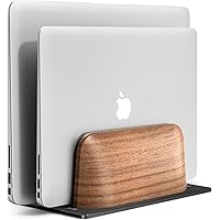 Vertical Laptop Stand, Dual Slot Walnut Wood Laptop Holder for Desk, Natural Wooden & Aluminium Width Adjustable Dock for Mac