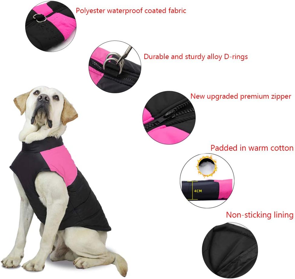 FEimaX Dog Coat Waterproof Winter Warm Jacket Puppy Vest Outdoor Pet Windproof Apparel Dog Clothes for Cold Weather Soft Padded Harness with D-ring for Small Medium Large Dogs - Image 4