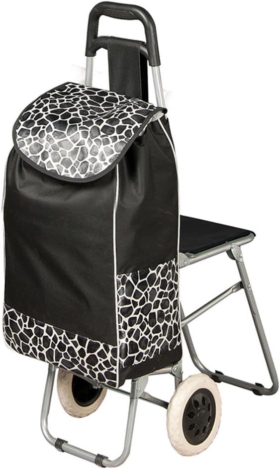 S-L-C Portable Shopping Cart With Stool Folding Luggage Cart Can Sit