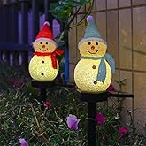 YZYOE 2 Pack LED Solar Powered Rice Grains Snowman Ground Plug Light,Christmas Outdoor Atmosphere Decorative lamp, Cute hat Snowman Courtyard Warm Lights.