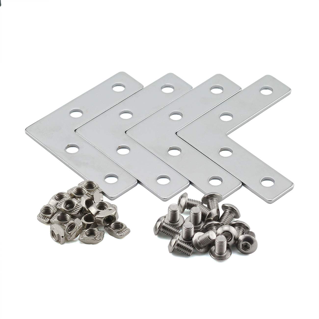PZRT Aluminum Profile Connector Bracket Set,4Pcs L Shape Connector, 16Pcs M6 T-Slot Nuts, 16Pcs M6x10mm Hex Socket Cap Screw Bolt,for 8mm Slot 3030 Series Aluminum Profile