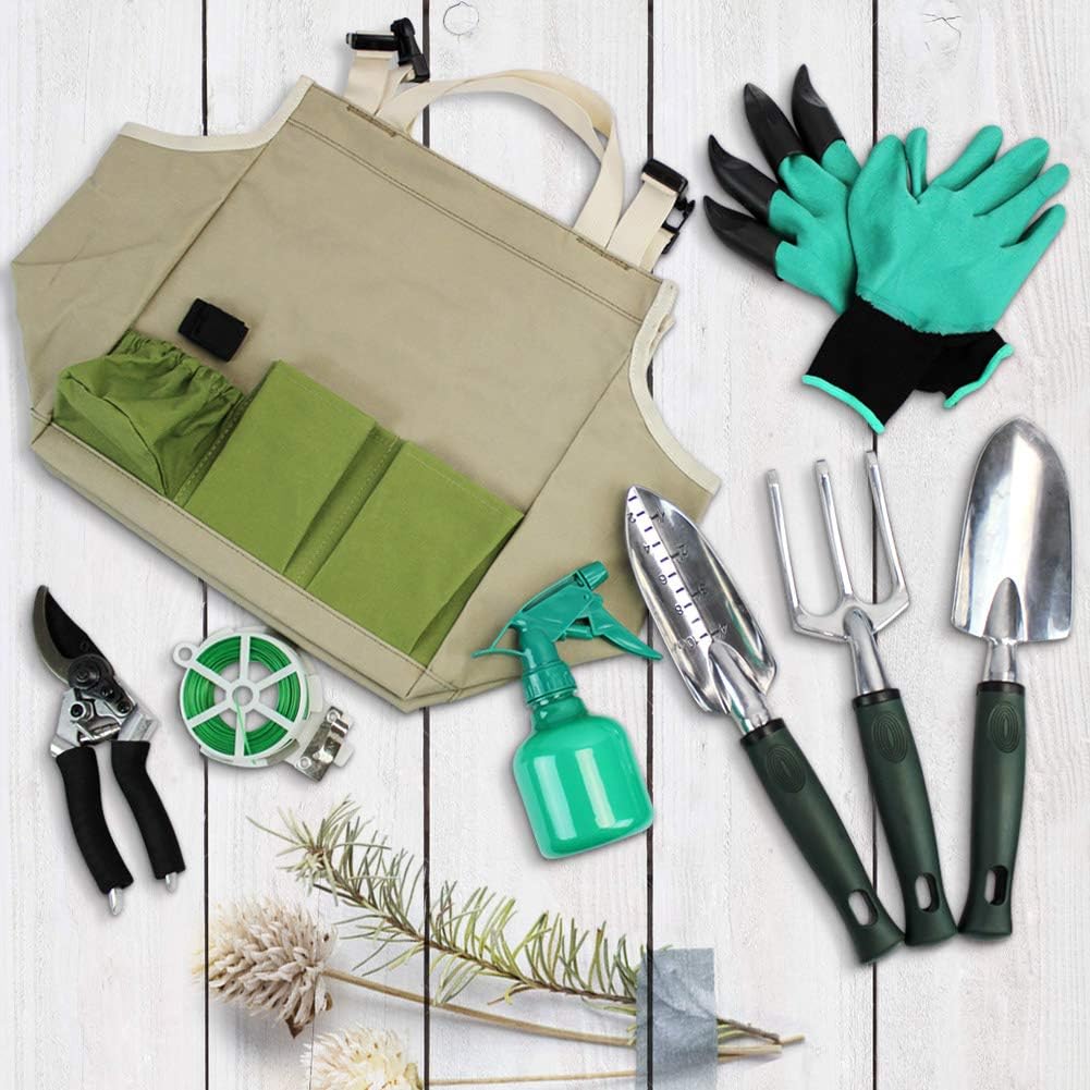 INNO STAGE Upgrade 10 Piece Garden Hand Tools Set, Collapsible Gardening Stool Seat Kit with Backrest and Detachable Storage Tote Bag for Father Mother as Gift : Garden & Outdoor