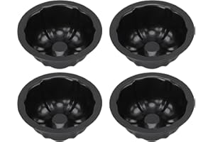 Aramox 4Pcs Mini Flan Mold Round Pudding Baking Nonstick 4in Pumpkin Cake Pans for Bakery with Food Grade Carbon Steel Easy R