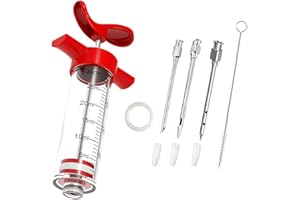 Meat Injector, 1-oz Plastic BBQ Marinade Injector Kit, Turkey Injector Syringe (3 Stainless Steel Meat Needles +3 Replacement