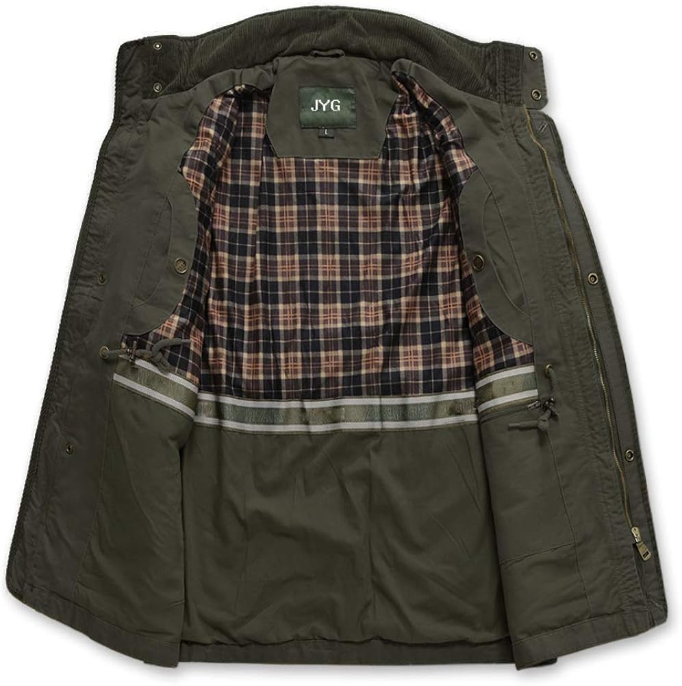 JYG Men's Cotton Stand Collar Military Jacket at  Men’s Clothing store