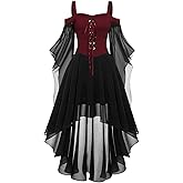 Womens Witch Dress Halloween Costumes Medieval Renaissance Costume Dress Vampire Butterfly Sleeve Mesh Gothic Outfit