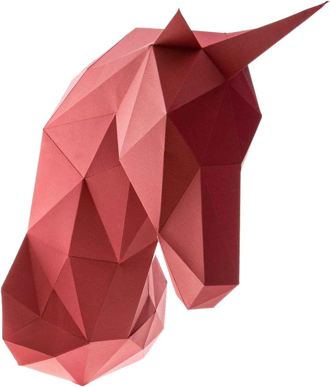 Paperraz DIY 3D Unicorn Head Animal PaperCraft Building Kit Wall Mount - NO Scissors Needed