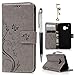 HTC M9 Leather Case, HTC One M9 Case Wallet, MOLLYCOOCLE PU Leather Wallet Embossed Florals Kickstand Magnetic Flip Case Card Holders & Hand Strap Case Cover for HTC One M9 / HTC M9 -Gray
