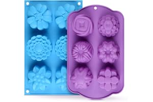 FUNBAKY Silicone Soap Molds - Flower Assorted Silicone Molds for Ice Cube Tray, Handmade Jelly, Soap, Pudding, Muffin, Cupcake