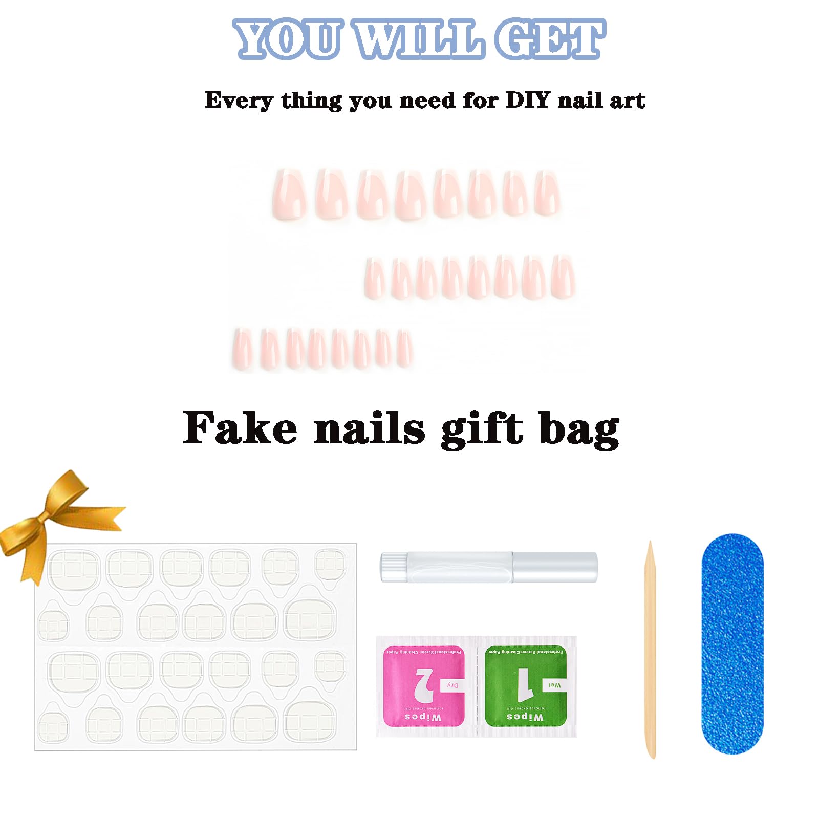 Medium Press on Nails Square Fake Nails, Glue on Nails Medium False Nails with White French Tip Nails Gloss Press ons Designs Acrylic Nails Press on Artificial Nails Stick on Nails For Women 24Pcs - Image 5