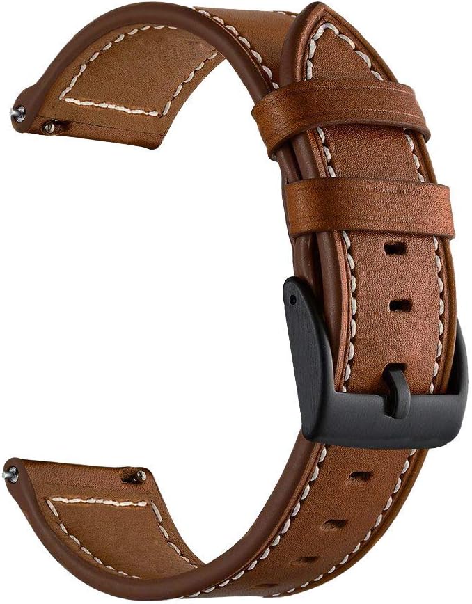 LDFAS Compatible for Fossil 22mm Band, (2 Pack) Leather Strap with Black Buckle Compatible for Fossil Gen 5 Carlyle/Julianna/Garrett HR, Q Explorist, Gen 5E 44mm, Sport 43mm, Smartwatch, Brown+Black