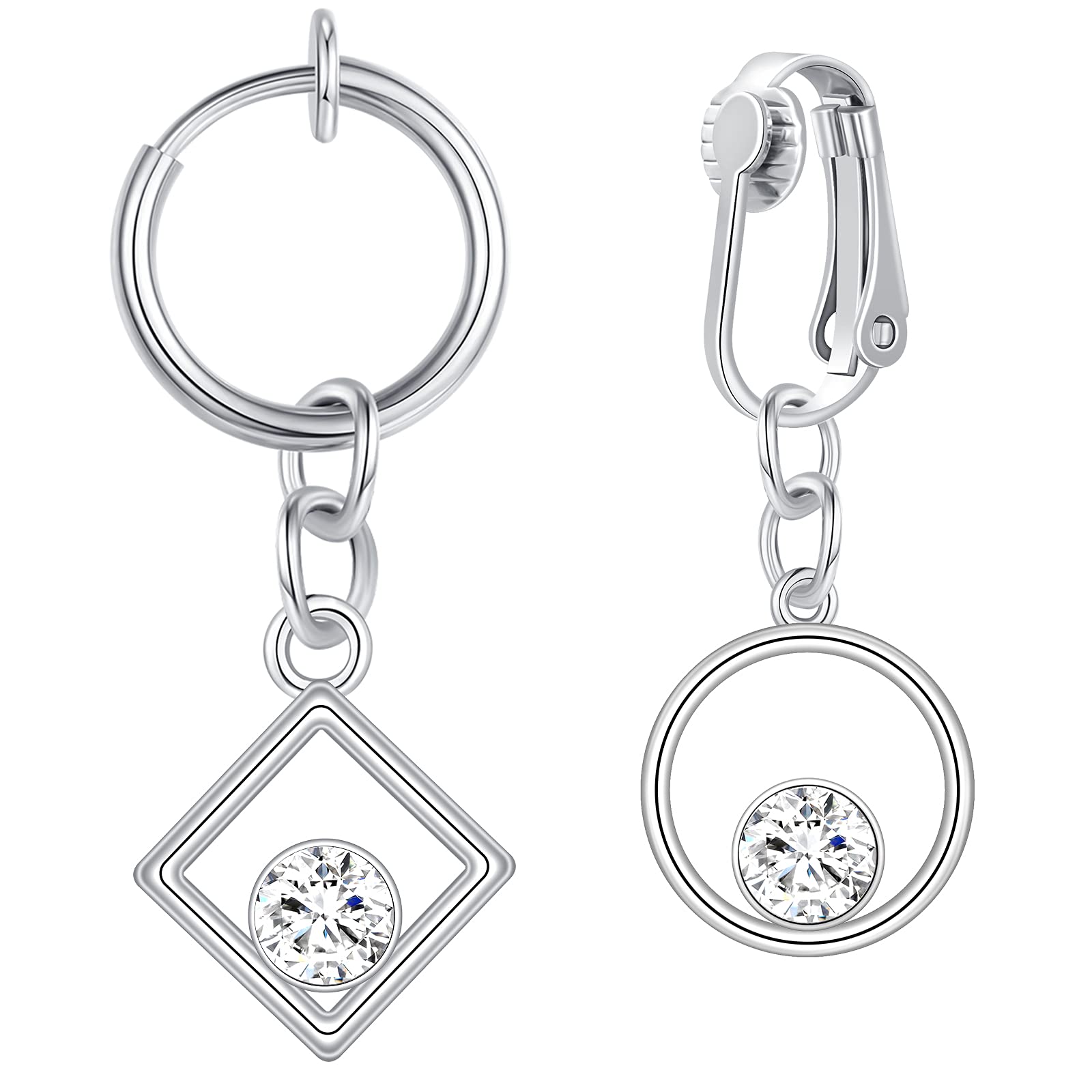 Briana Williams Fake Belly Button Ring Helix Earrings Clip on Non Pierced Ear Piercing Rings Hoops with Dangle