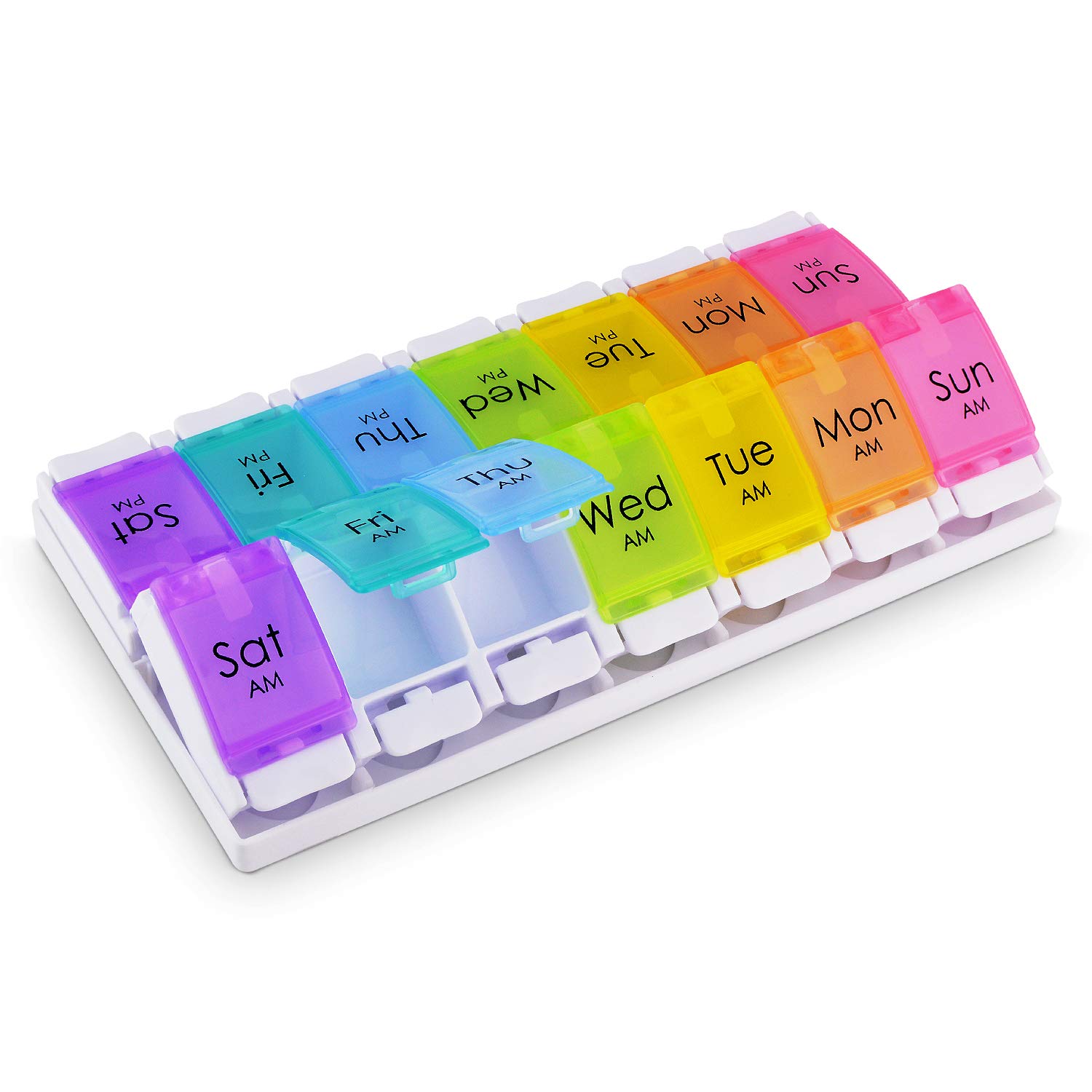 Anpole Pill Box Organiser, Unique Push Button AM/PM 7 Day Pill Case
