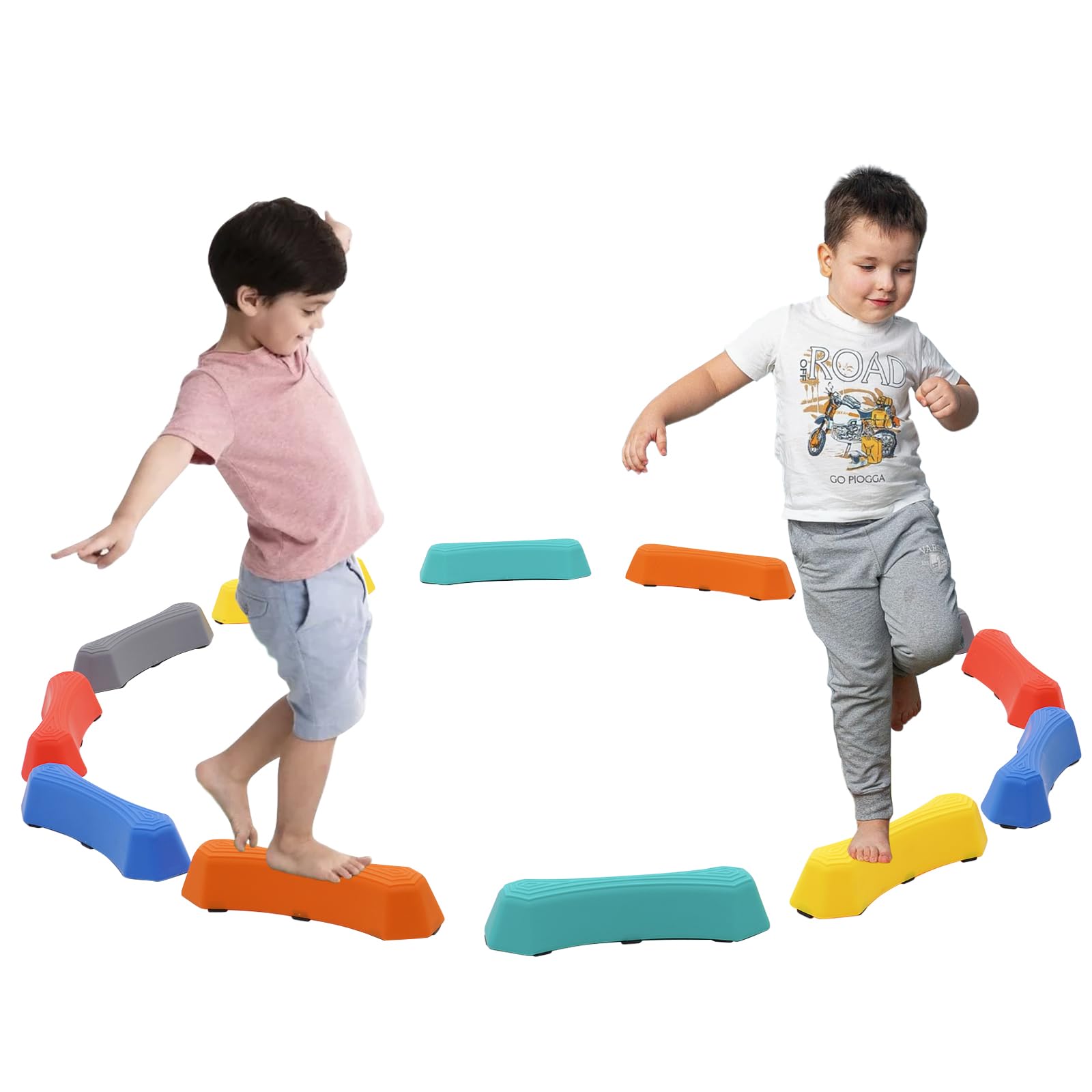 Siairo Kids Balance Beam 12PCS, Stackable Stepping Stones with Non-Slip Texture & Anti-Slip Mats, Indoor Outdoor Obstacle Course Toy for Toddlers, Colorful Balance Training Play Set