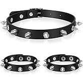 TAHULIK 3 Pcs Spiked Choker, Leather Goth Studded Choker, Black Punk Bracelet, Vintage Spiked Collar Necklace Rock Punk Jewelry Gothic Accessories