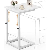 Vagusicc C Shaped End Table, 33"C Table End Table Adjustable Height, Small Side Table for Couch, Tv Tray Table for Small Spaces, Couch Table That Slide Under, Sofa Table for Living Room,Bedroom, White