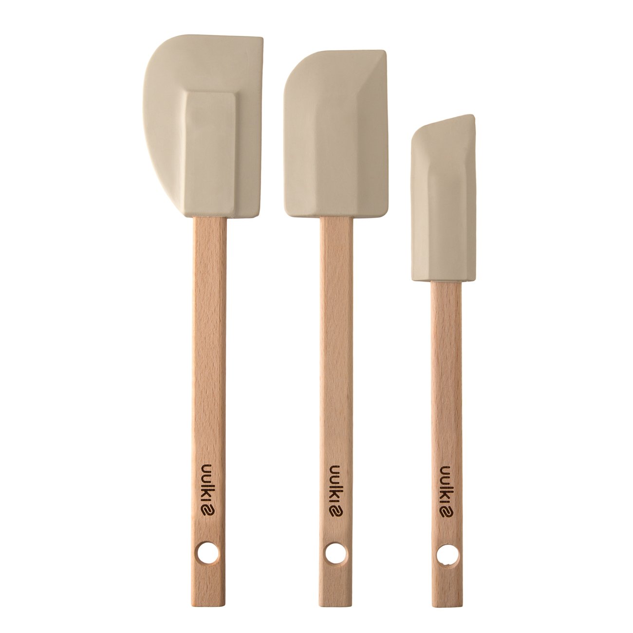 UULKI | Silicone Spatulas for Cooking & Baking | 3 Food Contact Safe Kitchen Rubber Spatula | Silicone Wood | Various Sizes